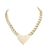 Heart Rhinestone Pave Chunky Metal Chain Necklace - Madeline Love - Flyclothing LLC
