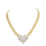 Heart Rhinestone Pave Chunky Metal Chain Necklace - Madeline Love - Flyclothing LLC