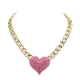 Heart Rhinestone Pave Chunky Metal Chain Necklace - Madeline Love - Flyclothing LLC