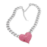 Heart Rhinestone Pave Chunky Metal Chain Necklace - Madeline Love - Flyclothing LLC
