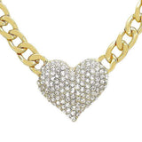 Heart Rhinestone Pave Chunky Metal Chain Necklace - Madeline Love - Flyclothing LLC