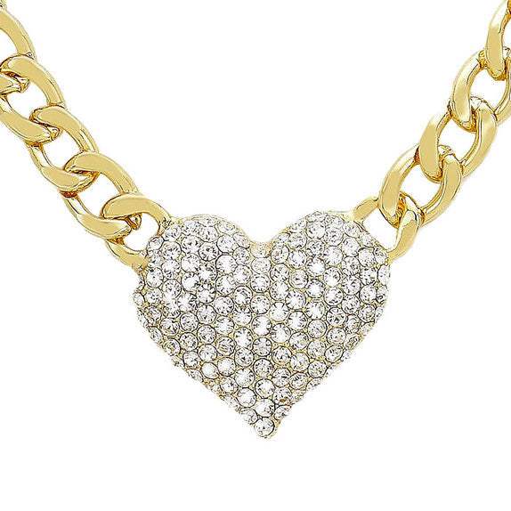 Heart Rhinestone Pave Chunky Metal Chain Necklace - Madeline Love - Flyclothing LLC