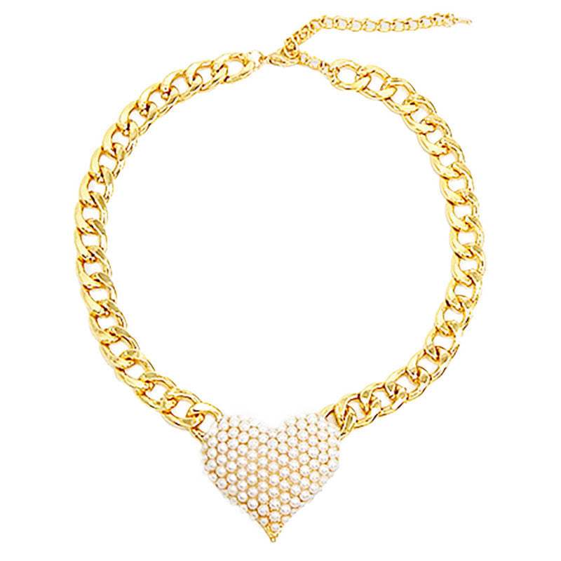 Heart Rhinestone Pave Chunky Metal Chain Necklace - Madeline Love - Flyclothing LLC