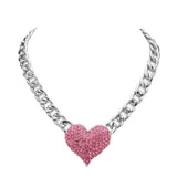 Heart Rhinestone Pave Chunky Metal Chain Necklace - Madeline Love - Flyclothing LLC