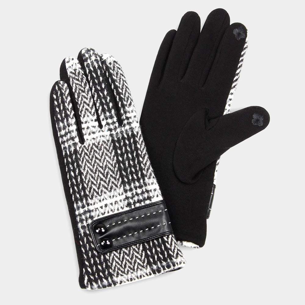 HERRINGBON WOVEN BUTTON GLOVES - Madeline Love - Flyclothing LLC