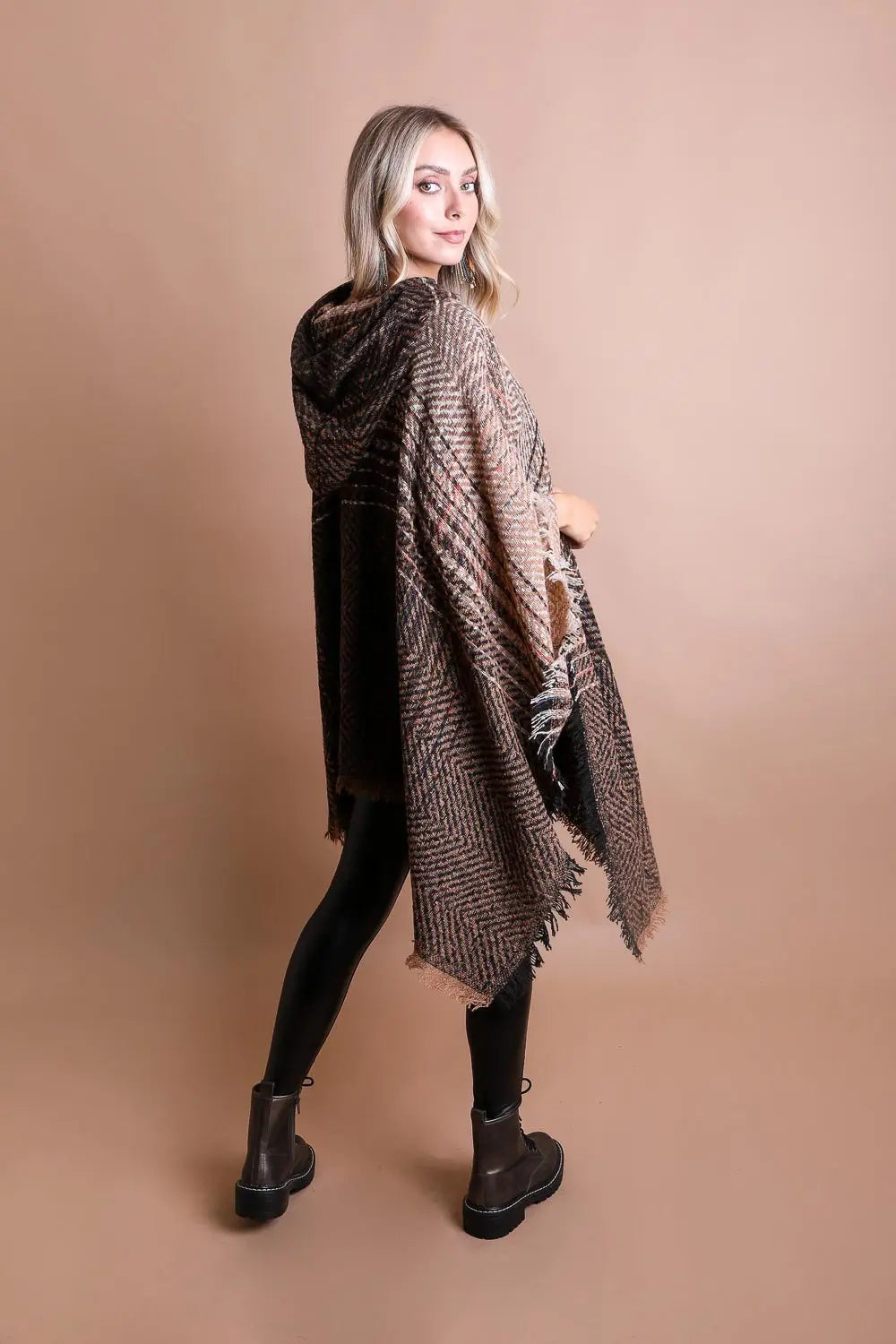 Herringbone Hooded Poncho - Boho Clothing and Accessories - Flyclothing LLC