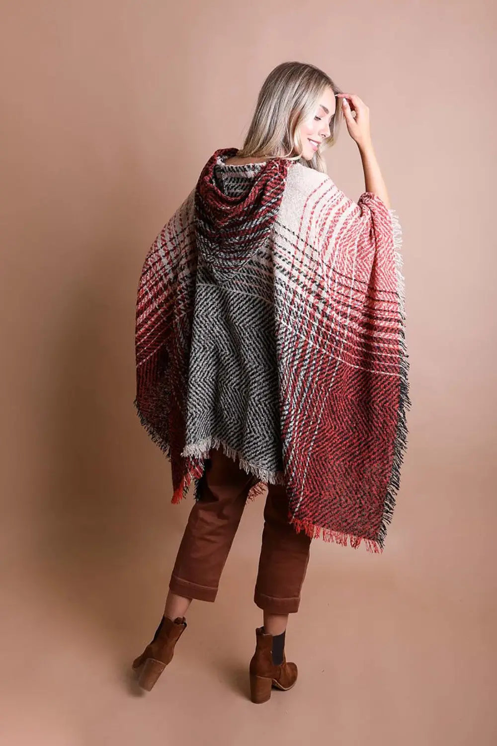Herringbone Hooded Poncho - Boho Clothing and Accessories - Flyclothing LLC