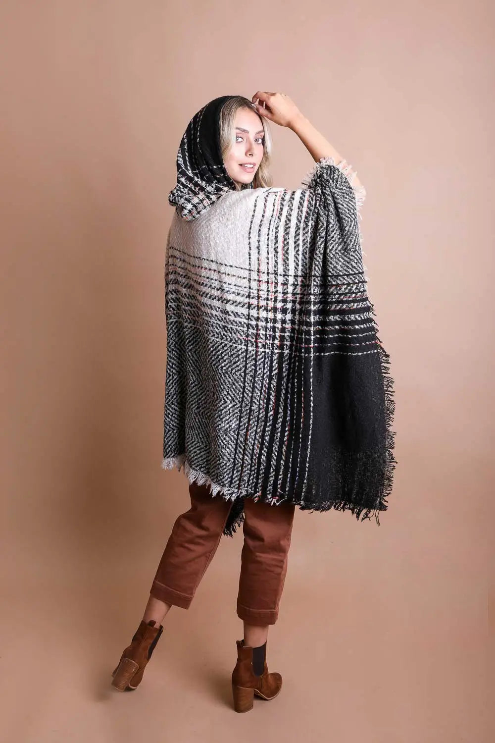 Herringbone Hooded Poncho - Boho Clothing and Accessories - Flyclothing LLC