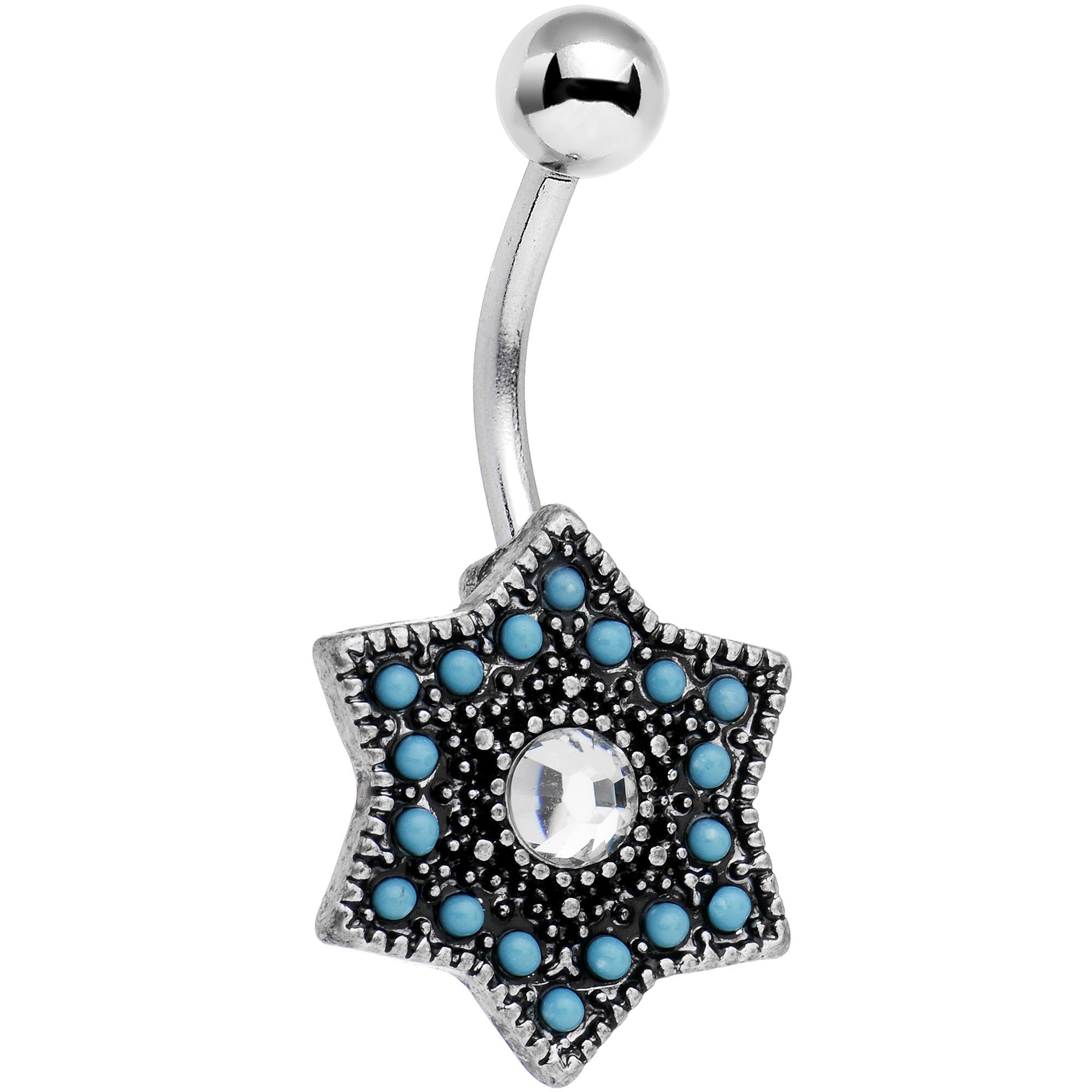 Clear Gem Blue Faux Turquoise Southwestern Star Belly Ring - BodyCandy - Flyclothing LLC