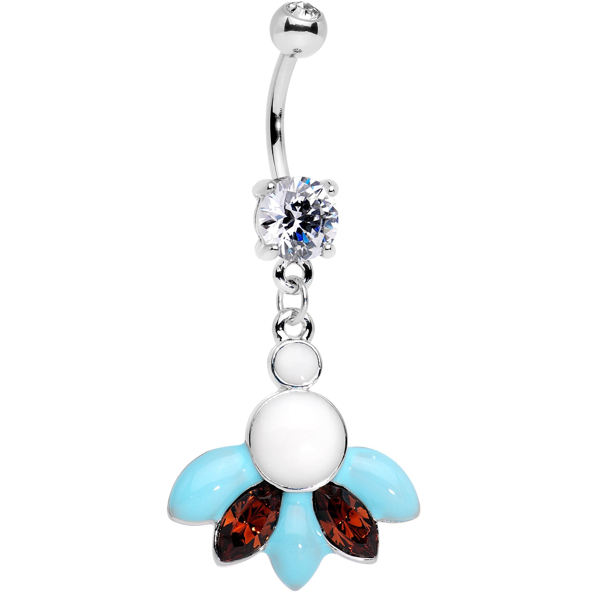 Clear Orange Gem Daring White Blue Deco Dangle Belly Ring - BodyCandy - Flyclothing LLC