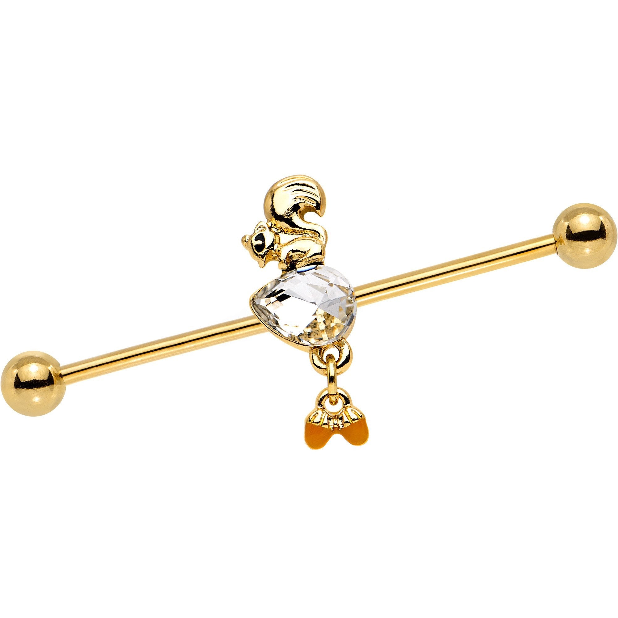 14G Clear Gem Gold PVD Squirrel Nuts Industrial Barbell 38mm - BodyCandy - Flyclothing LLC