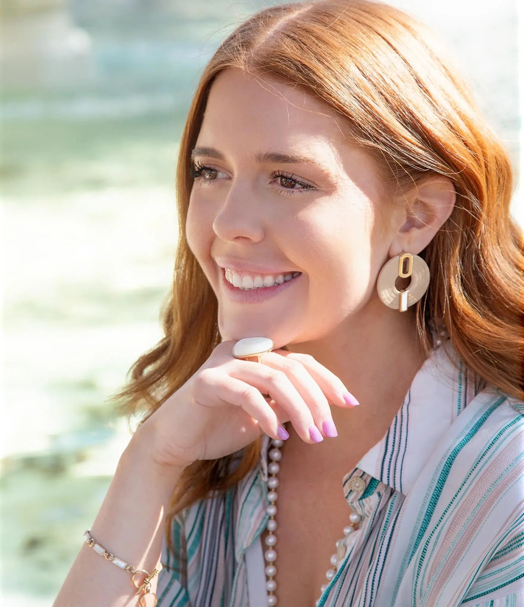 High Class White Mother of Pearl Golden Ring - Barse Jewelry - Flyclothing LLC