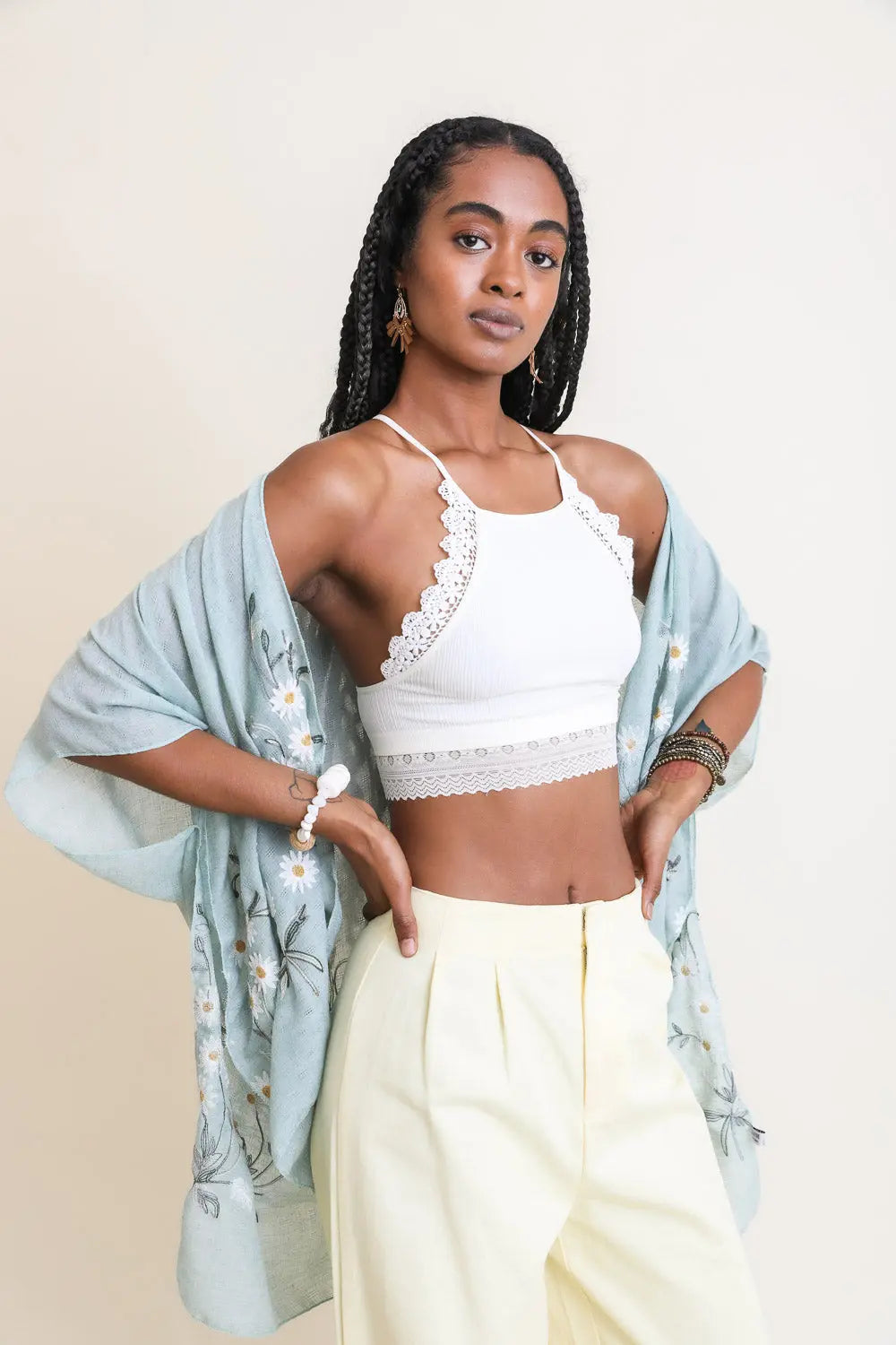High Neck Crochet Trim Bralette - Boho Clothing and Accessories - Flyclothing LLC