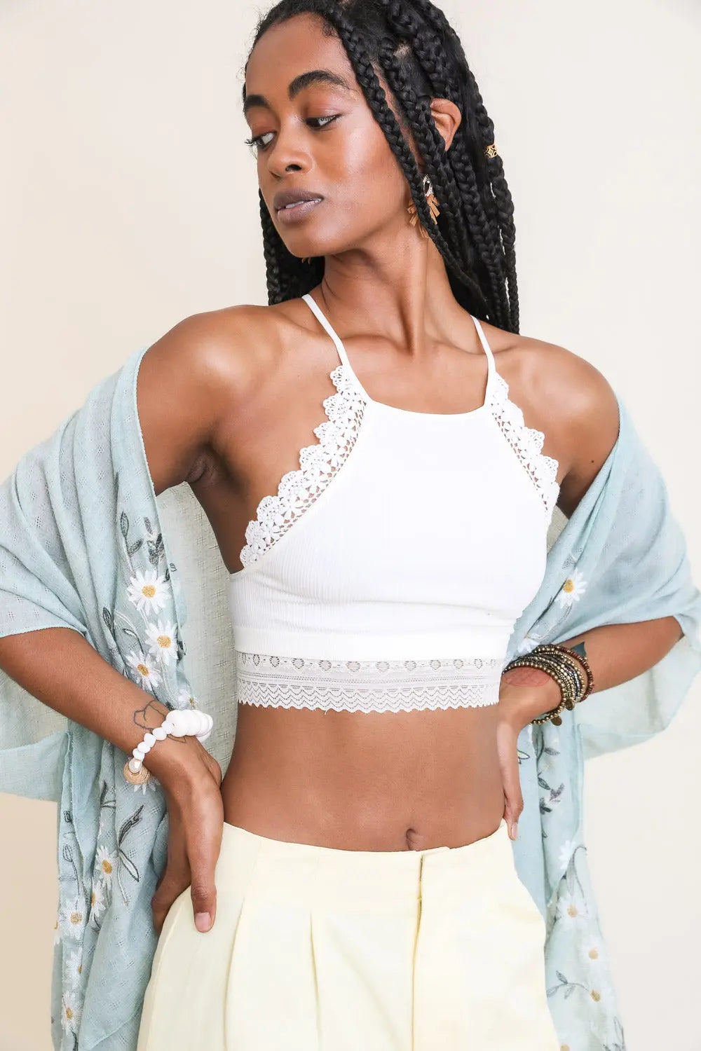 High Neck Crochet Trim Bralette - Boho Clothing and Accessories - Flyclothing LLC