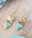 Hinged Yellow Bumblebee Jasper and Green Turquoise Golden Earrings - Barse Jewelry