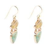 Hinged Yellow Bumblebee Jasper and Green Turquoise Golden Earrings - Barse Jewelry