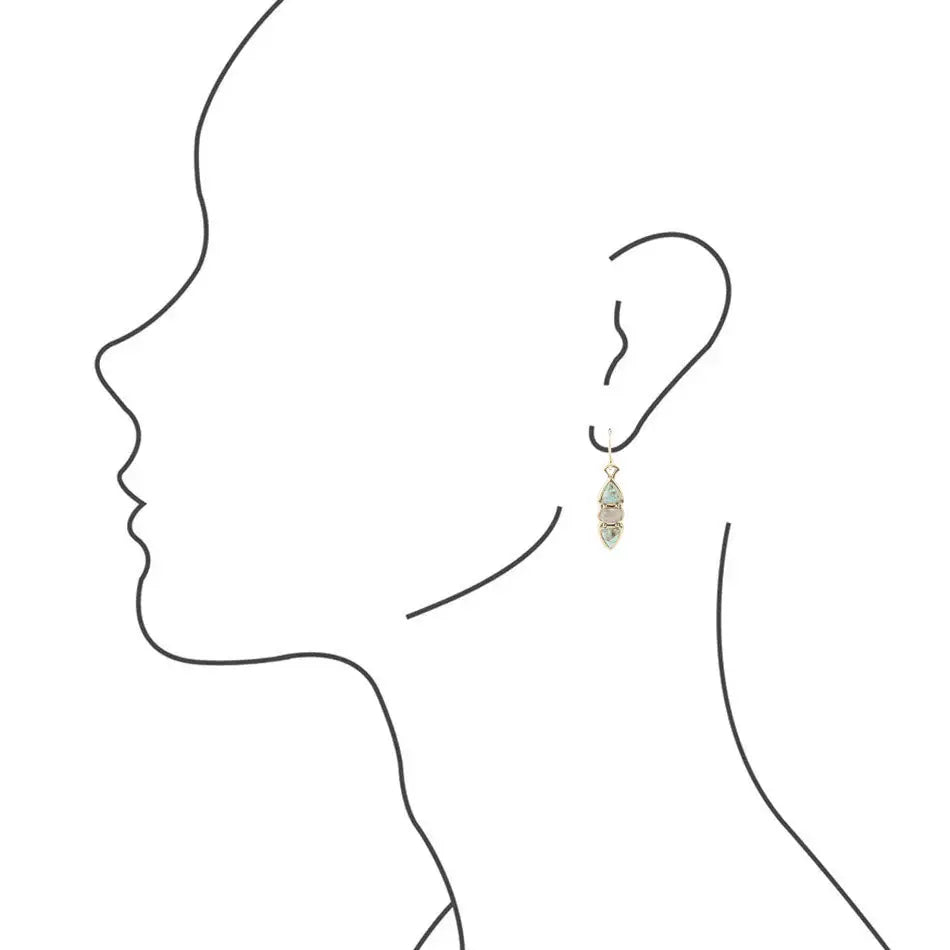 Blue Turquoise and Grey Labradorite Golden Drop Earrings - Barse Jewelry - Flyclothing LLC