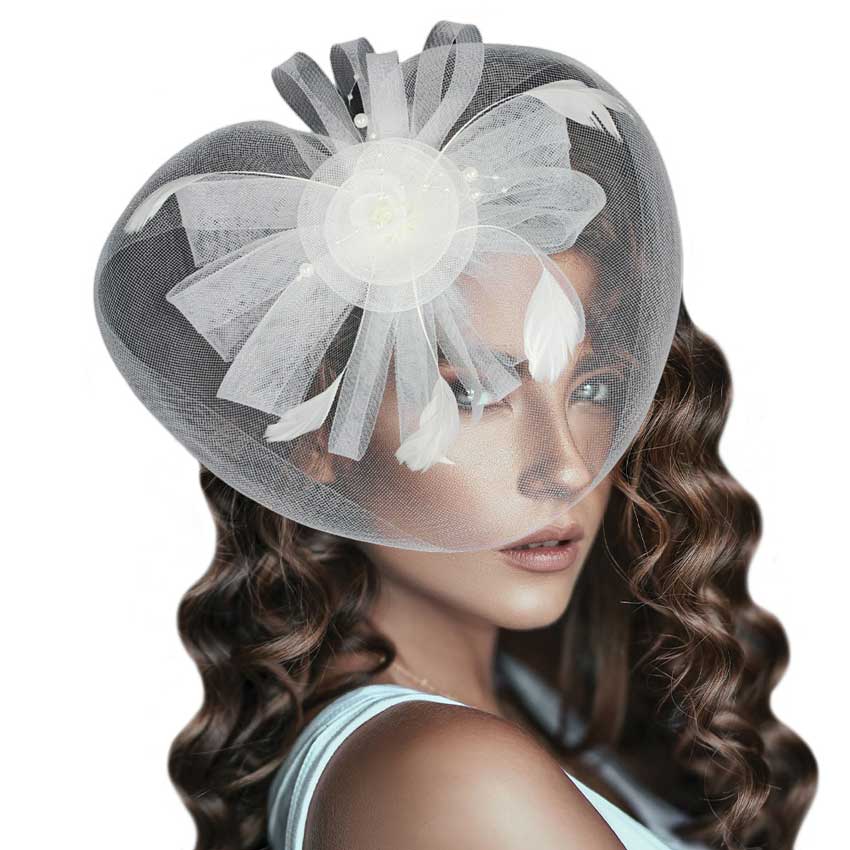 Pearl Feather Mesh Flower Fascinator Headband - Madeline Love - Flyclothing LLC
