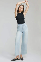 Moon Curve Raw Hem Crop Jeans HJ129 - Hey Joanie - Flyclothing LLC