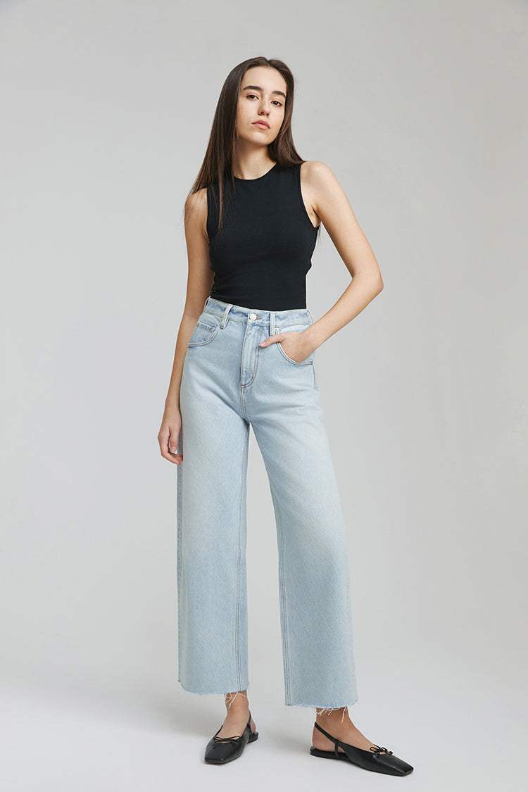 Moon Curve Raw Hem Crop Jeans HJ129 - Hey Joanie - Flyclothing LLC