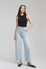 Moon Curve Raw Hem Crop Jeans HJ129 - Hey Joanie - Flyclothing LLC