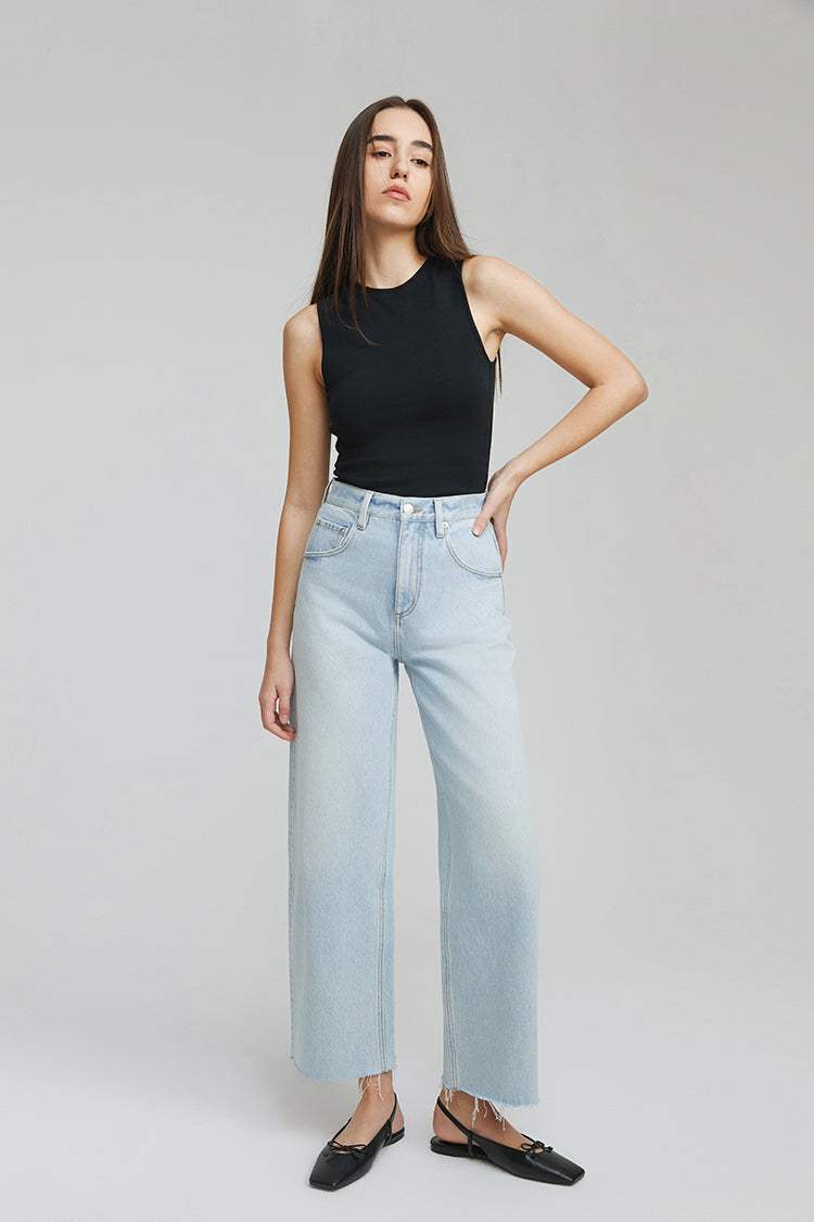 Moon Curve Raw Hem Crop Jeans HJ129 - Hey Joanie - Flyclothing LLC