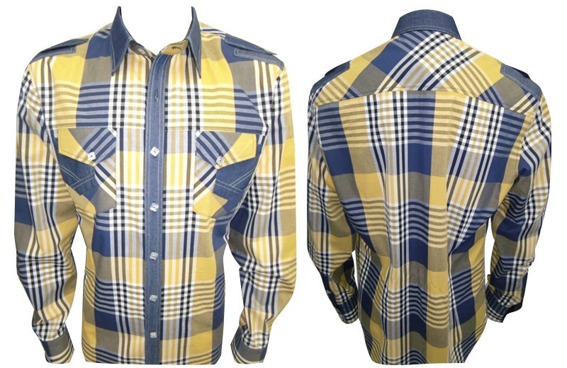 House of Lords Blue & Yellow Plaid Pocket Shirt - House of Lords Clothing - Flyclothing LLC