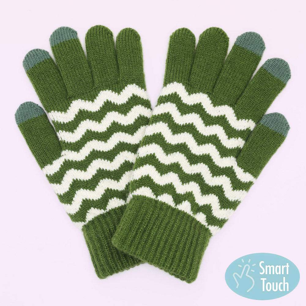 Holiday Chevron Pattern Smart Touch Winter Gloves - Madeline Love - Flyclothing LLC