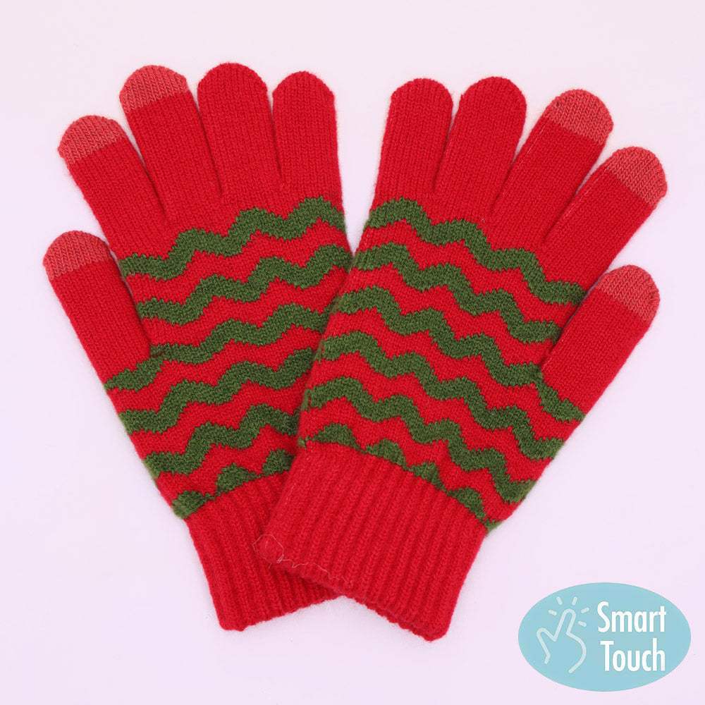 Holiday Chevron Pattern Smart Touch Winter Gloves - Madeline Love - Flyclothing LLC