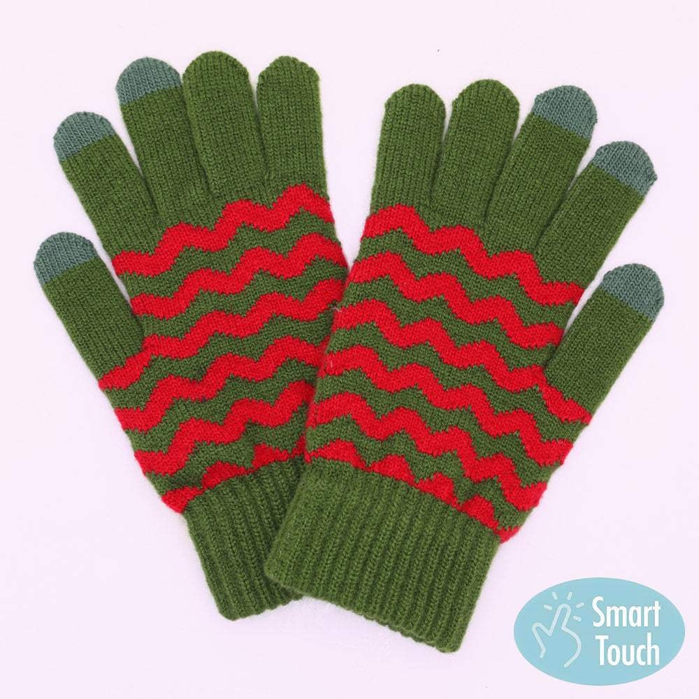 Holiday Chevron Pattern Smart Touch Winter Gloves - Madeline Love - Flyclothing LLC