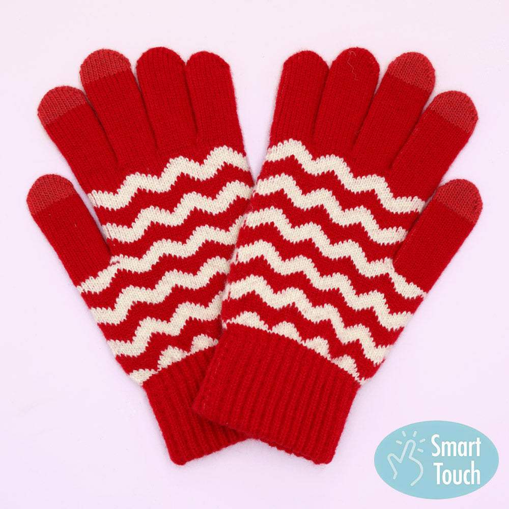 Holiday Chevron Pattern Smart Touch Winter Gloves - Madeline Love - Flyclothing LLC