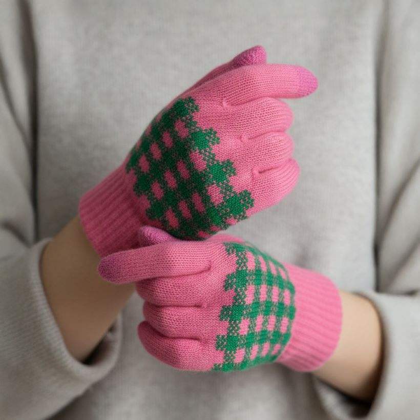 Holiday Plaid Pattern Smart Touch Winter Gloves - Madeline Love - Flyclothing LLC
