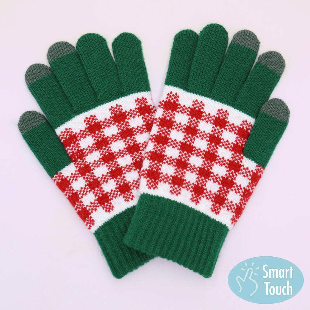 Holiday Plaid Pattern Smart Touch Winter Gloves - Madeline Love - Flyclothing LLC
