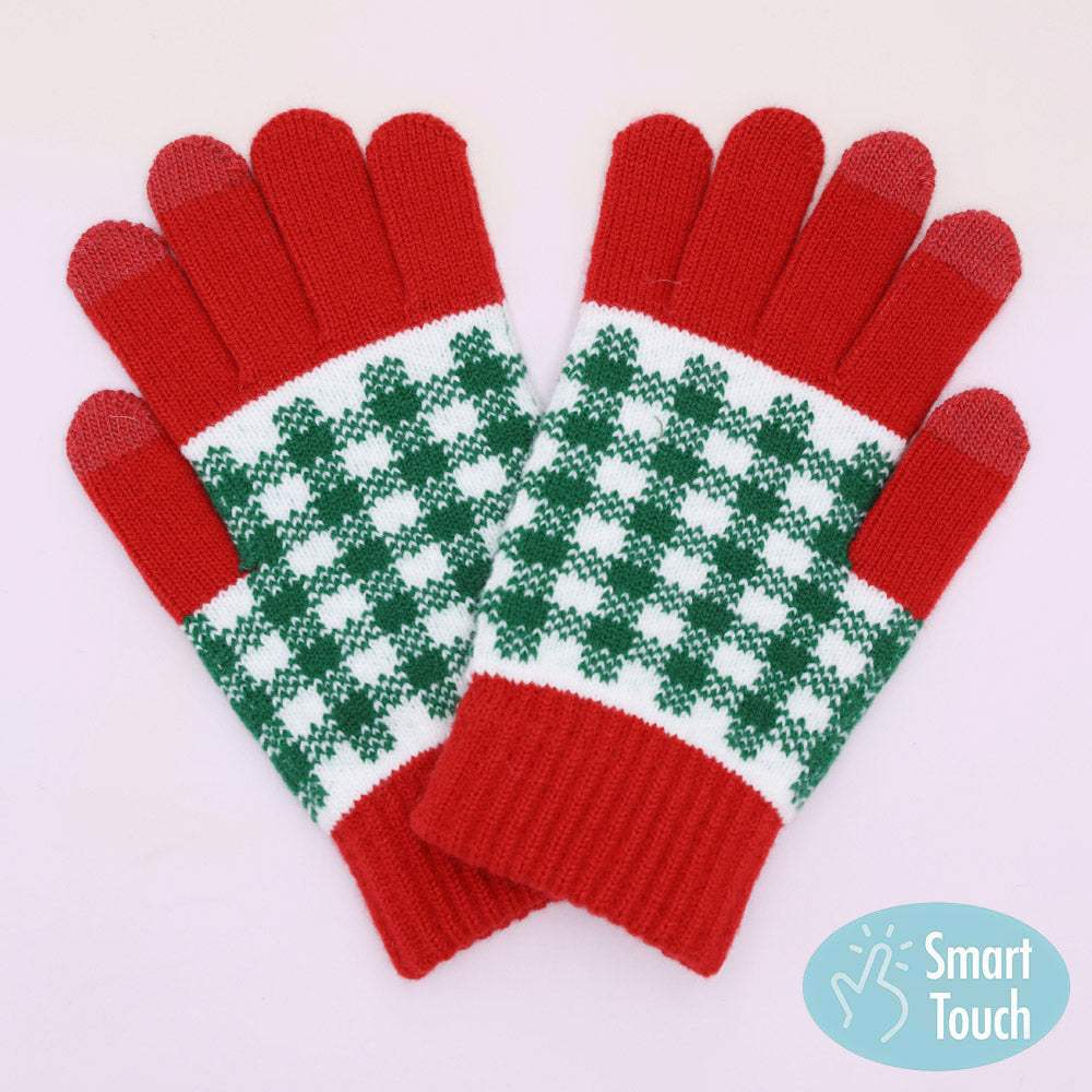 Holiday Plaid Pattern Smart Touch Winter Gloves - Madeline Love - Flyclothing LLC