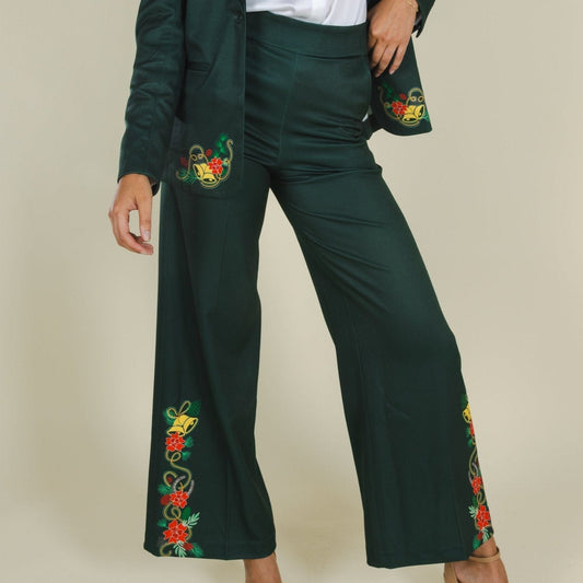 The Holiday Ham | Dark Green Holiday Placement Women's Suit Pants - Shinesty