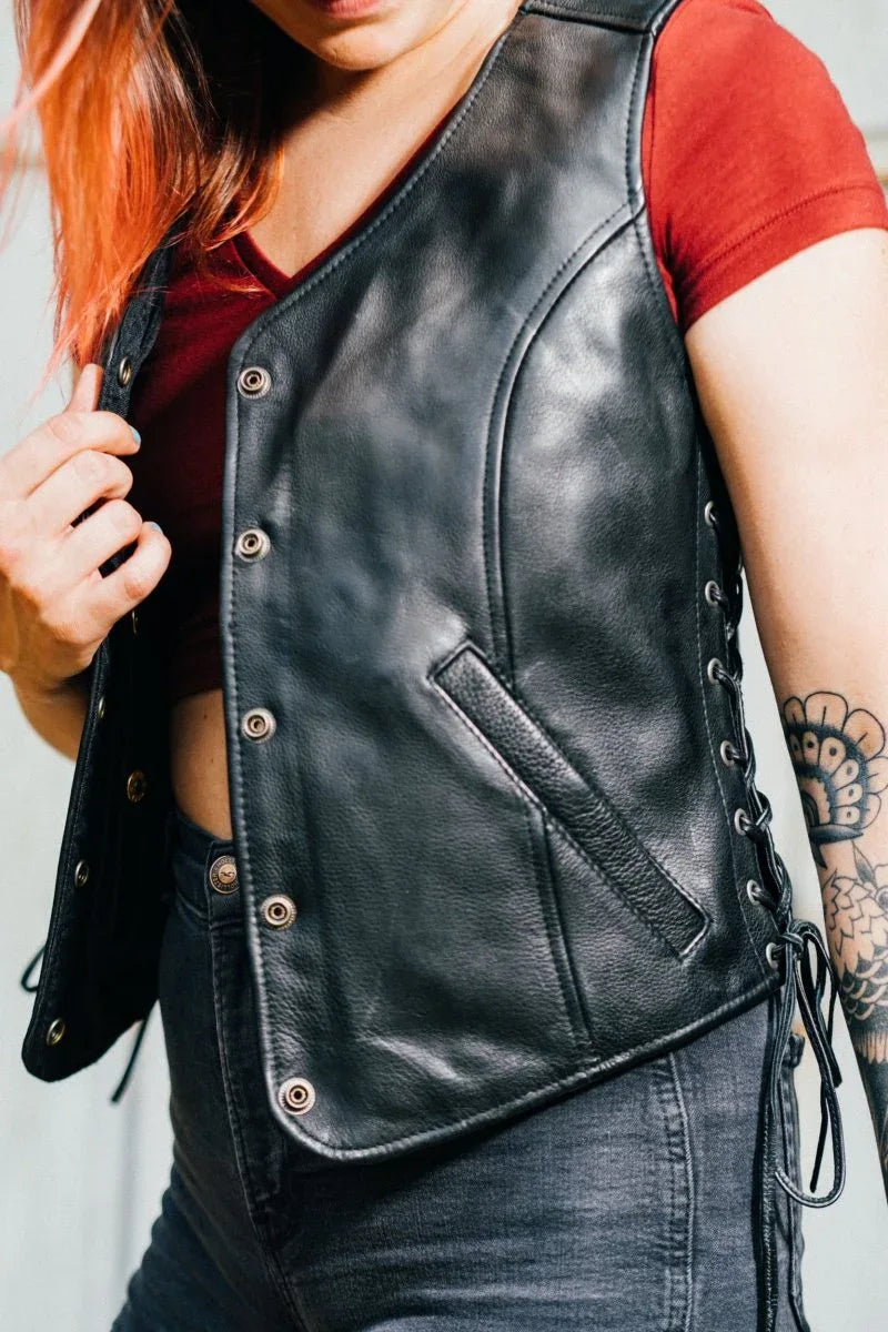 Honey Badger Women's Motorcycle Leather Vest - First Manufacturing Company - Flyclothing LLC