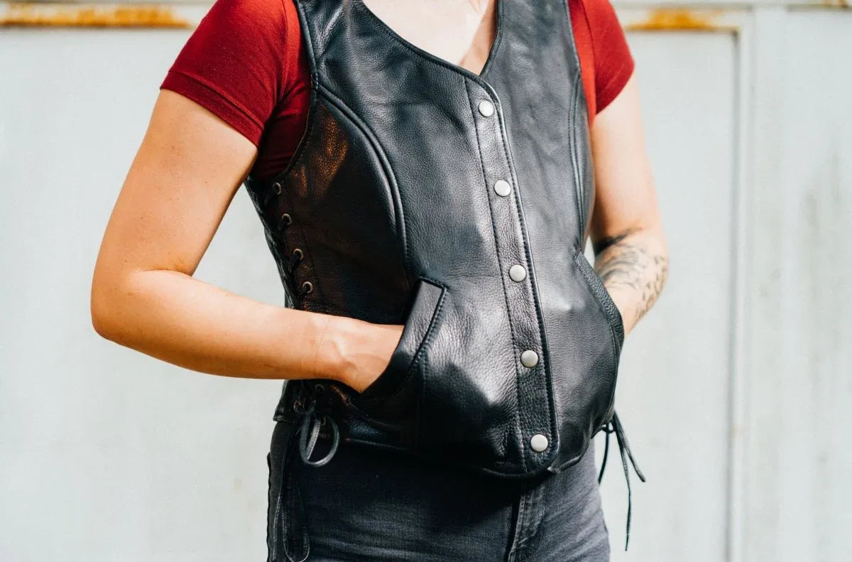 Honey Badger Women's Motorcycle Leather Vest - First Manufacturing Company - Flyclothing LLC