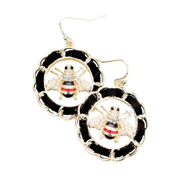 Honey Bee Accented Faux Suede Metal Chain Hoop Earrings - Madeline Love - Flyclothing LLC