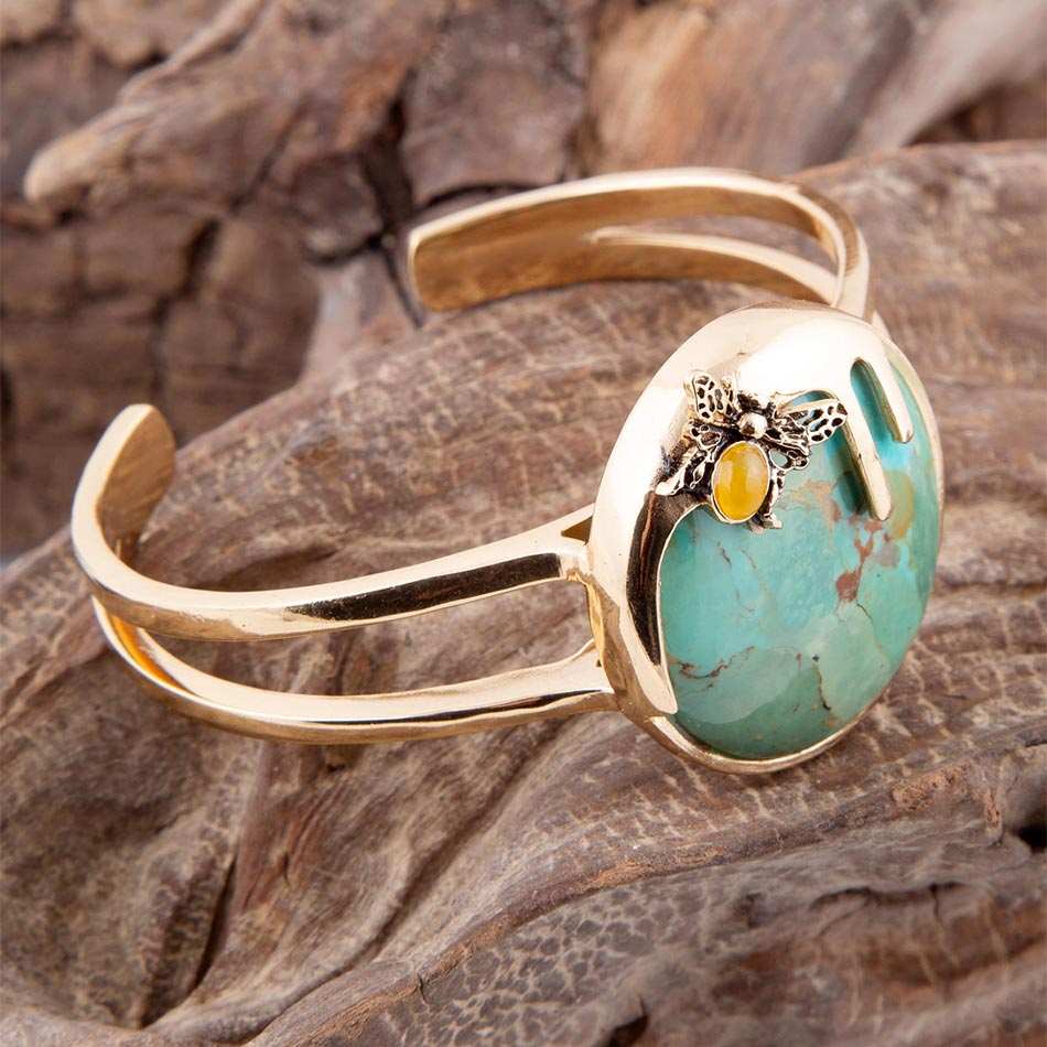 Honey Bee Blue Turquoise Golden Cuff Bracelet - Barse Jewelry - Flyclothing LLC