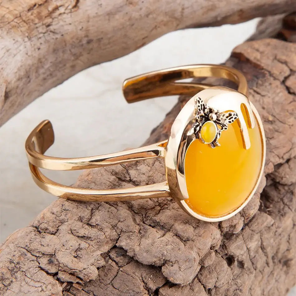 Honey Bee Yellow Agate Golden Cuff Bracelet - Barse Jewelry - Flyclothing LLC