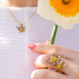 Honeycomb Yellow Agate Golden Ring