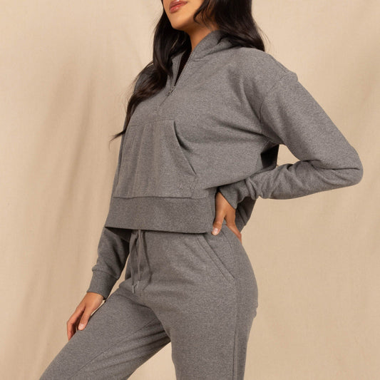 The Seattle Skyline | Grey Goldilocks™ Women’s Half Zip Lounge Hoodie - Shinesty