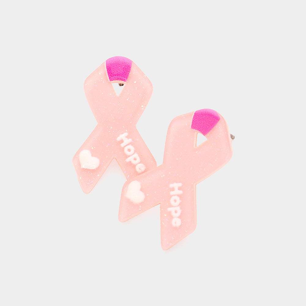 Hope Message Glittered Pink Ribbon Stud Earrings - Madeline Love - Flyclothing LLC