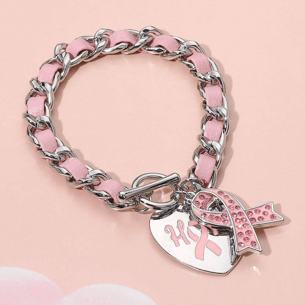 Hope Pink Ribbon Awareness Charm Chain Toggle Bracelet - Madeline Love - Flyclothing LLC