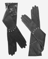 FS03W12 (slate) - Italian leather evening gloves with Swarovski crystal accents 12-button length