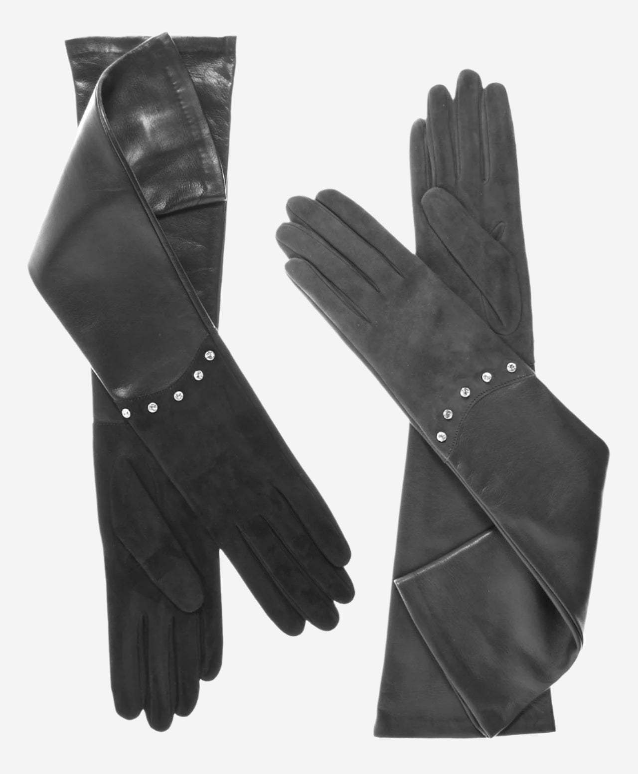 FS03W12 (slate) - Italian leather evening gloves with Swarovski crystal accents 12-button length