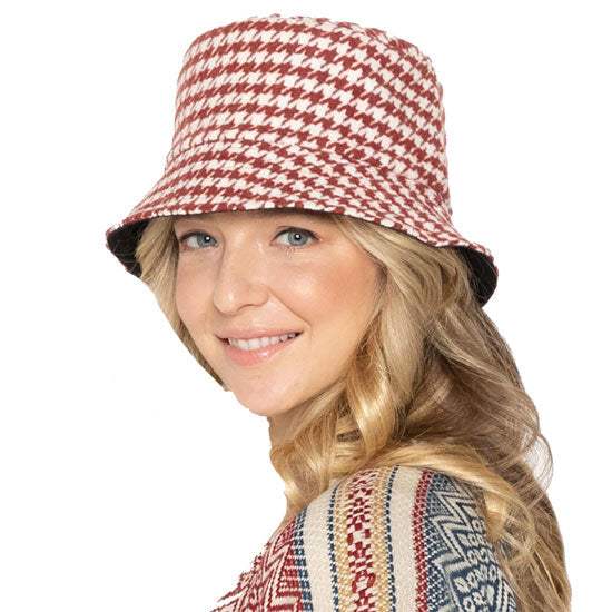 Houndstooth Patterned Bucket Hats - Madeline Love - Flyclothing LLC