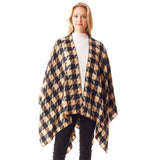 Houndstooth Printed Ruana Poncho Houndstooth Open Poncho - Madeline Love - Flyclothing LLC