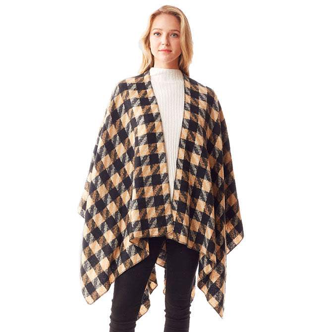 Houndstooth Printed Ruana Poncho Houndstooth Open Poncho - Madeline Love - Flyclothing LLC