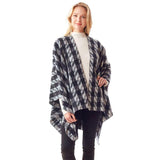 Houndstooth Printed Ruana Poncho Houndstooth Open Poncho - Madeline Love - Flyclothing LLC